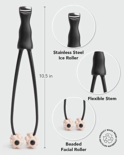 Facial ice roller tool with stainless steel roller, flexible stem, and beaded roller.