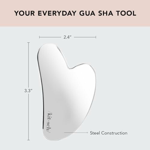 Steel gua sha tool with dimensions 3.3 by 2.4 inches