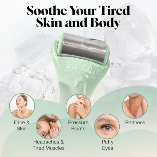 Ice roller for soothing skin and body with benefits like reducing redness and puffiness.