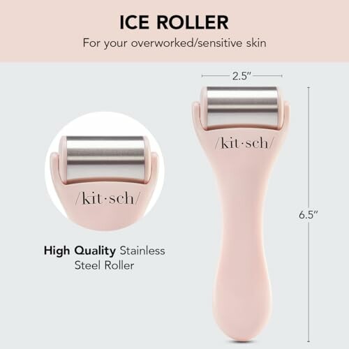 Ice roller for sensitive skin with stainless steel roller.