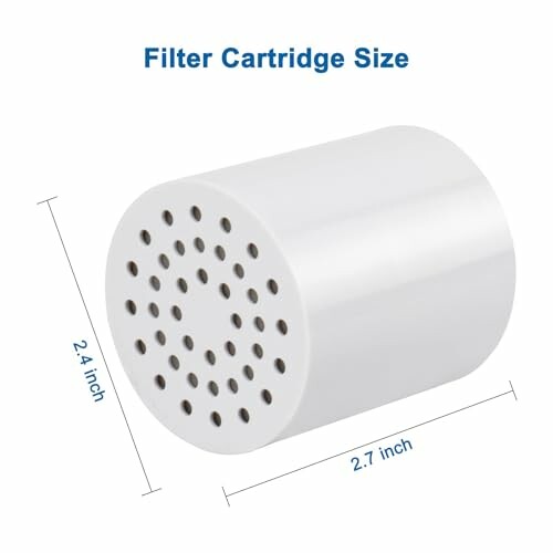 White water filter cartridge with dimensions labeled.