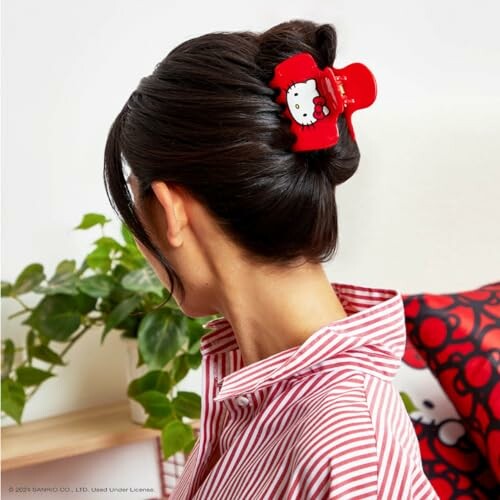 Woman with hair clip featuring a character design